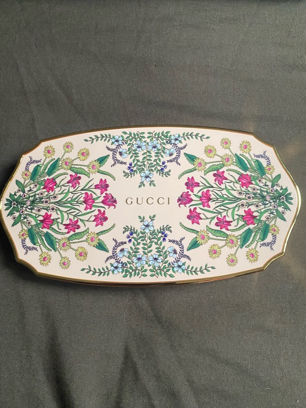 Gucci Cream Floral Serving Tray with Pink and Green Accents